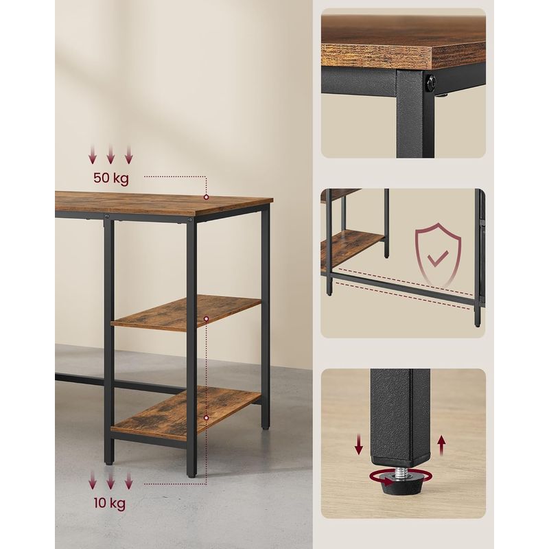 Casa si Gradina - Mobilier - Mese si birouri - Birouri - Birou calculator cu 3 rafturi si 2 sertare, cadru metalic, stil industrial, 140x60x76 cm, maro rustic - Infinity.ro