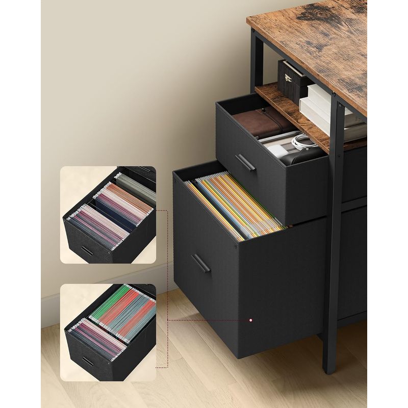 Casa si Gradina - Mobilier - Mese si birouri - Birouri - Birou calculator cu 3 rafturi si 2 sertare, cadru metalic, stil industrial, 140x60x76 cm, maro rustic - Infinity.ro