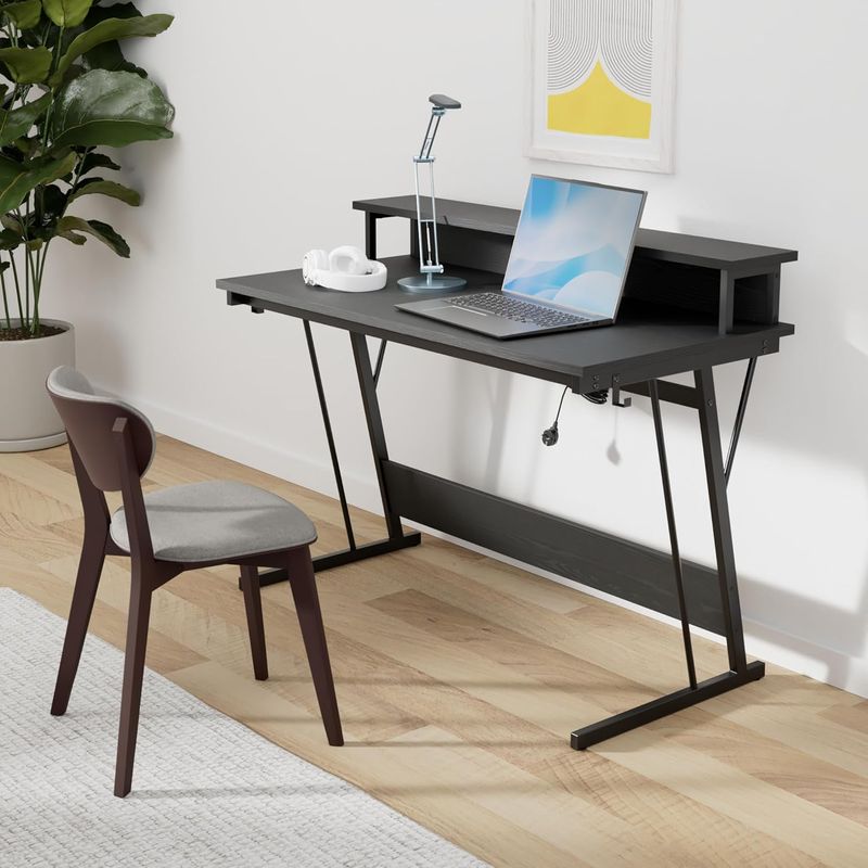 Casa si Gradina - Mobilier - Mese si birouri - Birouri - Birou gaming cu iluminare LED reglabila, 2 prize si 2 USB, suport 2 monitoare, 120x60x76 cm, negru - Infinity.ro