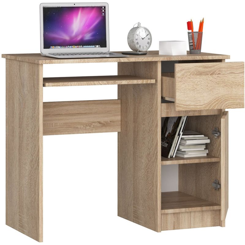 Casa si Gradina - Mobilier - Mese si birouri - Birouri - Birou computer PIKSEL, cu sertar, dulap si raft pentru tastatura, dreapta, 90x50x77 cm, stejar sonoma - Infinity.ro