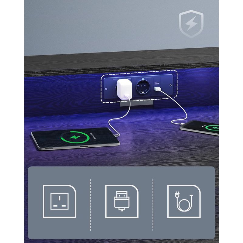 Casa si Gradina - Mobilier - Mese si birouri - Birouri - Birou gaming cu iluminare LED reglabila, 2 prize si 2 USB, suport 2 monitoare, 120x60x76 cm, negru - Infinity.ro