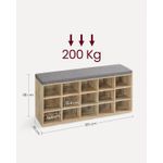 Casa si Gradina - Mobilier - Dulapuri si sifoniere - Dulapuri pantofi - Banca pantofi cu sezut si perna, 15 compartimente deschise, PAL, 105x30x48 cm, gri stejar - Infinity.ro