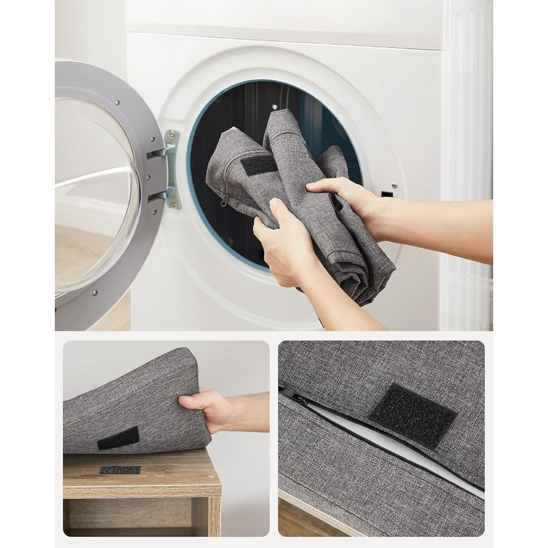 Casa si Gradina - Mobilier - Dulapuri si sifoniere - Dulapuri pantofi - Banca pantofi cu sezut si perna, 15 compartimente deschise, PAL, 105x30x48 cm, gri stejar - Infinity.ro