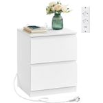 Casa si Gradina - Mobilier - Comode si corpuri - Noptiere - Noptiera Kailyn cu 2 sertare, 2 prize integrate si 2 porturi USB, 40x35x49 cm, alb - Infinity.ro