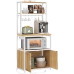 Casa si Gradina - Mobilier - Comode si corpuri - Corpuri bucatarie - Raft bucatarie cu 4 prize, blat de lucru 90 cm, raft microunde, dulap si carlige, 40x60x170 cm, alb si stejar - Infinity.ro