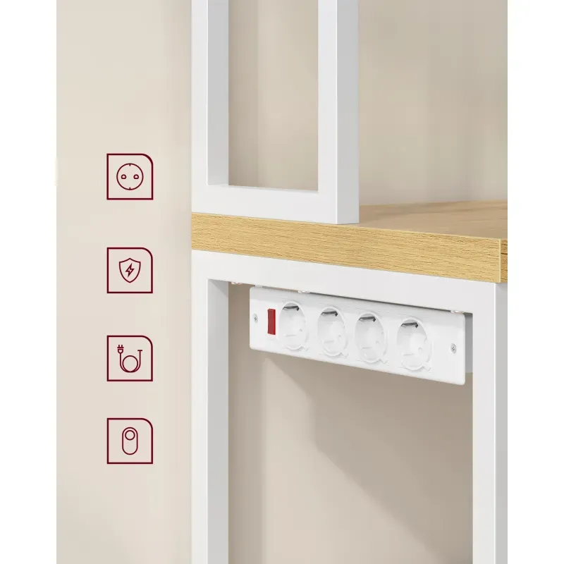 Casa si Gradina - Mobilier - Comode si corpuri - Corpuri bucatarie - Raft bucatarie cu 4 prize, blat de lucru 90 cm, raft microunde, dulap si carlige, 40x60x170 cm, alb si stejar - Infinity.ro