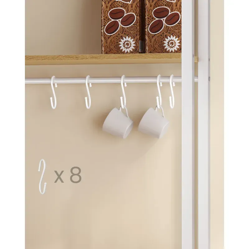 Casa si Gradina - Mobilier - Comode si corpuri - Corpuri bucatarie - Raft bucatarie cu 4 prize, blat de lucru 90 cm, raft microunde, dulap si carlige, 40x60x170 cm, alb si stejar - Infinity.ro