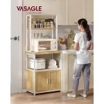 Casa si Gradina - Mobilier - Comode si corpuri - Corpuri bucatarie - Raft bucatarie cu 4 prize, blat de lucru 90 cm, raft microunde, dulap si carlige, 40x60x170 cm, alb si stejar - Infinity.ro