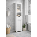 Casa si Gradina - Mobilier - Mobilier baie - Corpuri baie - Dulap de baie tip coloana, cu raft deschis, sertar si usa din sticla, rafturi reglabile, 30x40x165 cm, alb - Infinity.ro