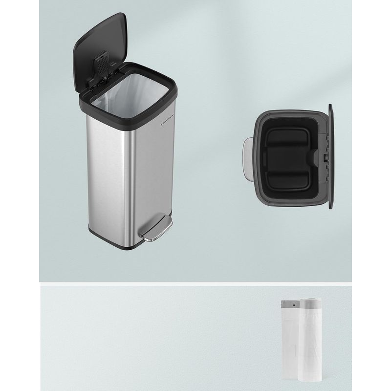Casa si Gradina - Mobilier - Organizare si depozitare - Cosuri de gunoi - Cos de gunoi din inox, 68 L cu pedala, capac soft close, filtru de carbon pentru neutralizarea mirosurilor, argintiu - Infinity.ro