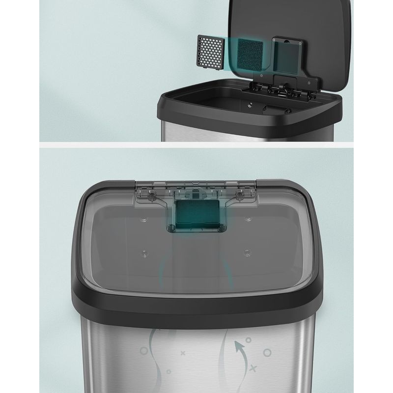 Casa si Gradina - Mobilier - Organizare si depozitare - Cosuri de gunoi - Cos de gunoi din inox, 68 L cu pedala, capac soft close, filtru de carbon pentru neutralizarea mirosurilor, argintiu - Infinity.ro