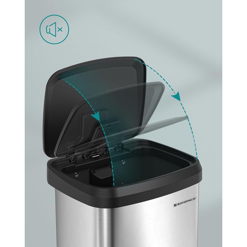 Casa si Gradina - Mobilier - Organizare si depozitare - Cosuri de gunoi - Cos de gunoi din inox, 68 L cu pedala, capac soft close, filtru de carbon pentru neutralizarea mirosurilor, argintiu - Infinity.ro