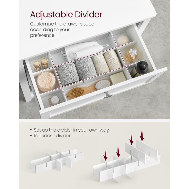 Casa si Gradina - Mobilier - Mobilier baie - Corpuri baie - Dulap baie cu 2 sertare, 2 cosuri si raft, separatoare reglabile, MDF, 30x60x80 cm, alb - Infinity.ro