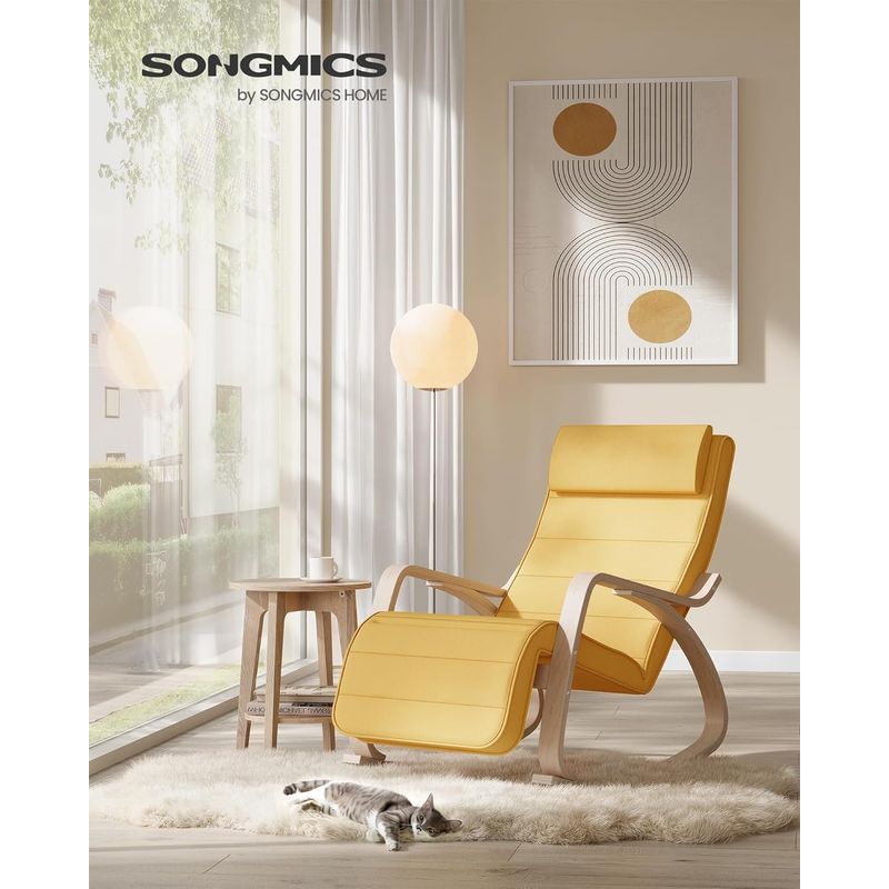 Casa si Gradina - Gradina si terasa - Balansoare si hamace - Balansoare - Scaun balansoar din lemn, suport picioare reglabil, maxim 150kg, 121x67x84 cm, galben - Infinity.ro