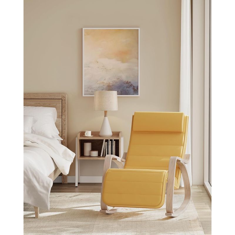 Casa si Gradina - Gradina si terasa - Balansoare si hamace - Balansoare - Scaun balansoar din lemn, suport picioare reglabil, maxim 150kg, 121x67x84 cm, galben - Infinity.ro