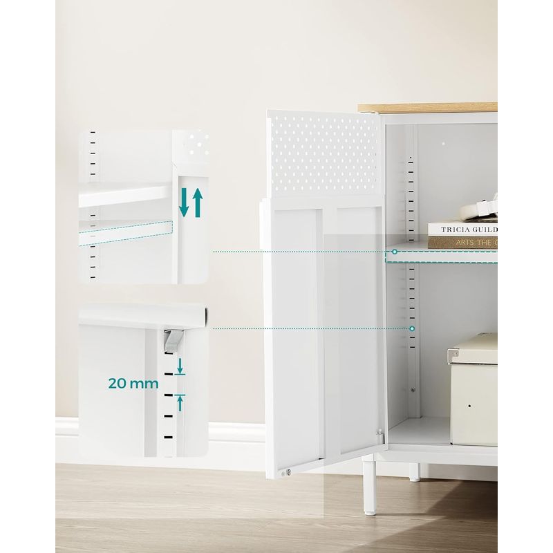 Casa si Gradina - Gradina si terasa - Mobilier exterior - Dulapuri si lazi depozitare exterior - Dulap depozitare metalic cu 2 usi, raft reglabil, cadru otel, stil industrial, 80x40x76 cm, alb si bej - Infinity.ro