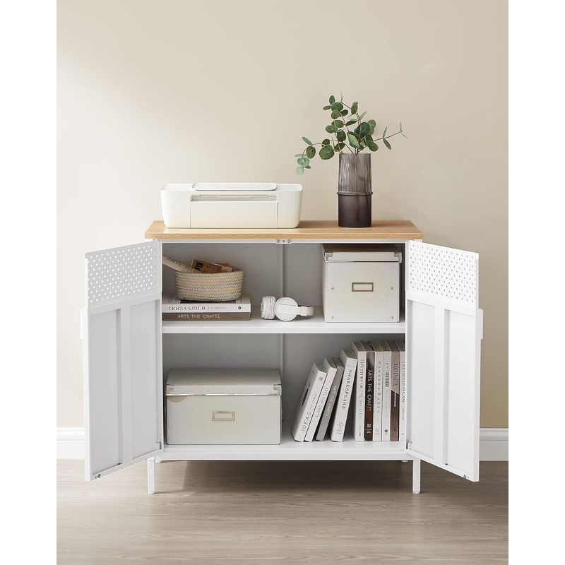 Casa si Gradina - Gradina si terasa - Mobilier exterior - Dulapuri si lazi depozitare exterior - Dulap depozitare metalic cu 2 usi, raft reglabil, cadru otel, stil industrial, 80x40x76 cm, alb si bej - Infinity.ro