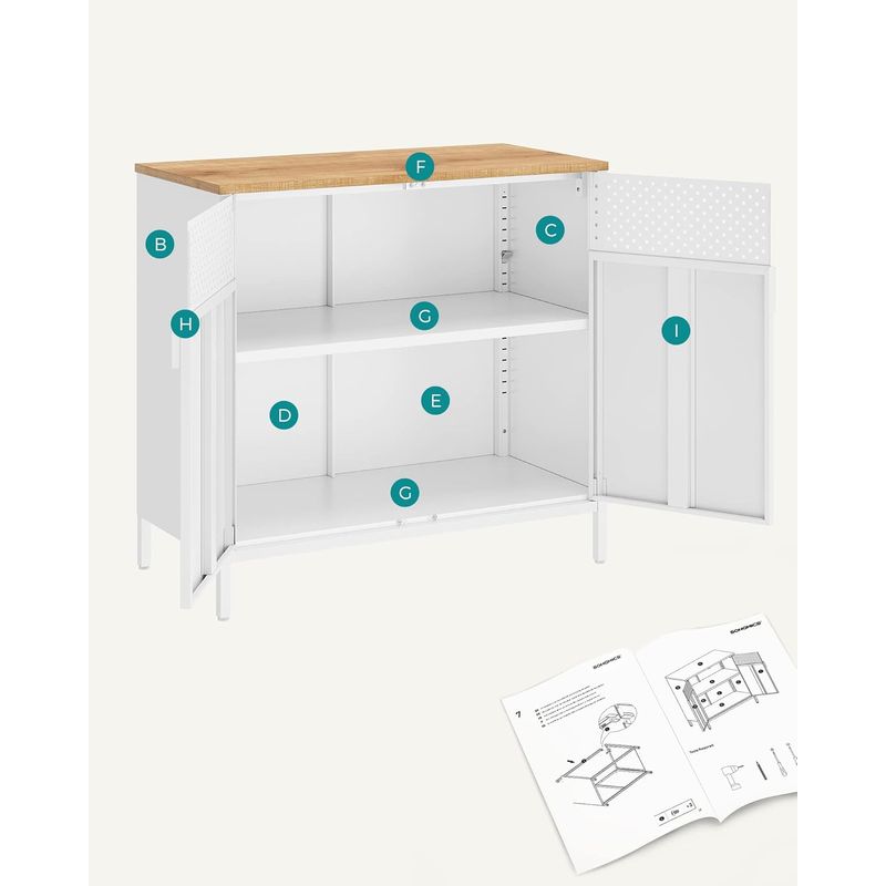 Casa si Gradina - Gradina si terasa - Mobilier exterior - Dulapuri si lazi depozitare exterior - Dulap depozitare metalic cu 2 usi, raft reglabil, cadru otel, stil industrial, 80x40x76 cm, alb si bej - Infinity.ro