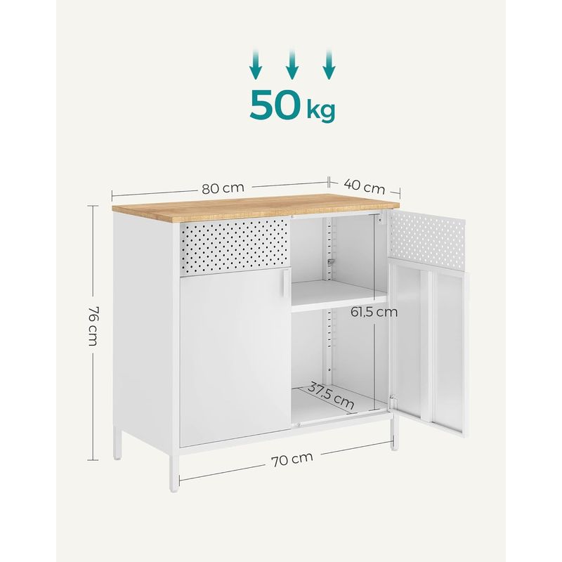 Casa si Gradina - Gradina si terasa - Mobilier exterior - Dulapuri si lazi depozitare exterior - Dulap depozitare metalic cu 2 usi, raft reglabil, cadru otel, stil industrial, 80x40x76 cm, alb si bej - Infinity.ro