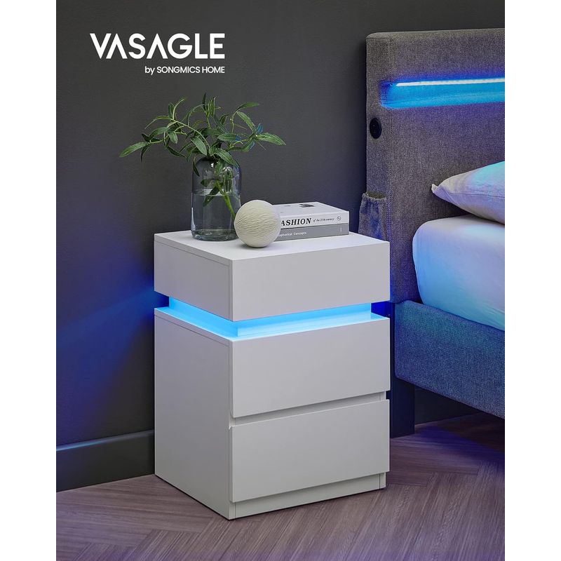 Casa si Gradina - Mobilier - Comode si corpuri - Noptiere - Set 2 noptiere din MDF cu iluminare LED, culori si intensitate reglabile, 35x40x55cm, alb - Infinity.ro