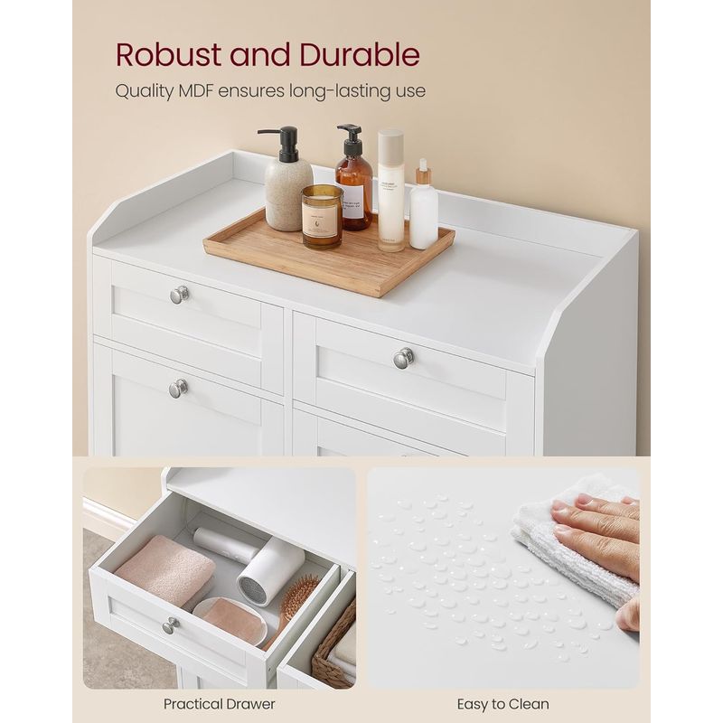 Market - Spalare si intretinere rufe - Uscatoare de rufe si accesorii - Dulap baie de podea, 2 cosuri de rufe integrate cu saci detasabili, 2 sertare, 79x40x80 cm, alb - Infinity.ro