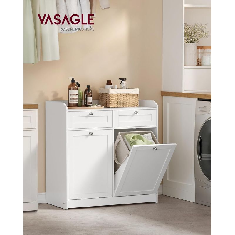 Market - Spalare si intretinere rufe - Uscatoare de rufe si accesorii - Dulap baie de podea, 2 cosuri de rufe integrate cu saci detasabili, 2 sertare, 79x40x80 cm, alb - Infinity.ro