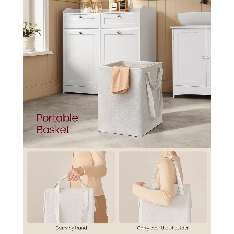 Market - Spalare si intretinere rufe - Uscatoare de rufe si accesorii - Dulap baie de podea, 2 cosuri de rufe integrate cu saci detasabili, 2 sertare, 79x40x80 cm, alb - Infinity.ro