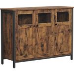 Casa si Gradina - Mobilier - Comode si corpuri - Comode - Comoda cu 3 usi din sticla, cadru metalic, stil industrial, 35x100x75 cm, maro rustic - Infinity.ro