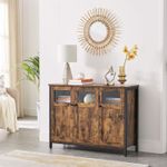 Casa si Gradina - Mobilier - Comode si corpuri - Comode - Comoda cu 3 usi din sticla, cadru metalic, stil industrial, 35x100x75 cm, maro rustic - Infinity.ro