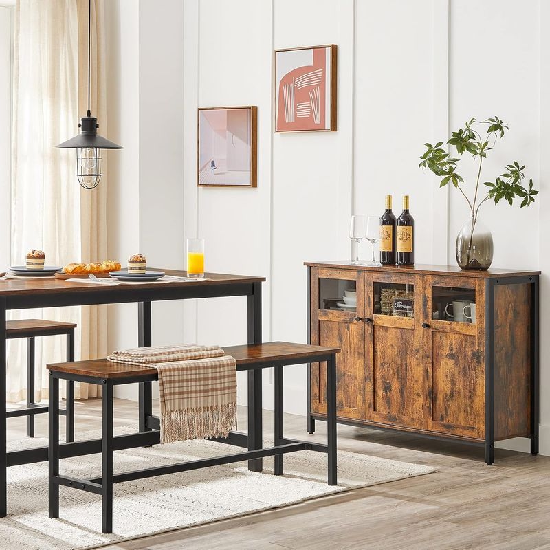 Casa si Gradina - Mobilier - Comode si corpuri - Comode - Comoda cu 3 usi din sticla, cadru metalic, stil industrial, 35x100x75 cm, maro rustic - Infinity.ro