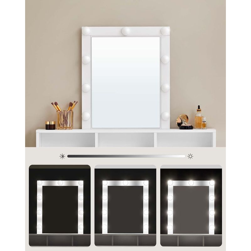 Casa si Gradina - Mobilier - Comode si corpuri - Masute de toaleta - Masa de toaleta cu oglinda LED cu luminozitate reglabila, 2 sertare si 3 compartimente, 100x40x145 cm, alb - Infinity.ro