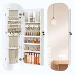 Fashion, accesorii si bijuterii - Femei - Bijuterii femei - Cutii bijuterii - Dulap pentru bijuterii cu oglinda si LED, montare pe perete sau usa, inchidere cu cheie, 42x10x108 cm, alb - Infinity.ro