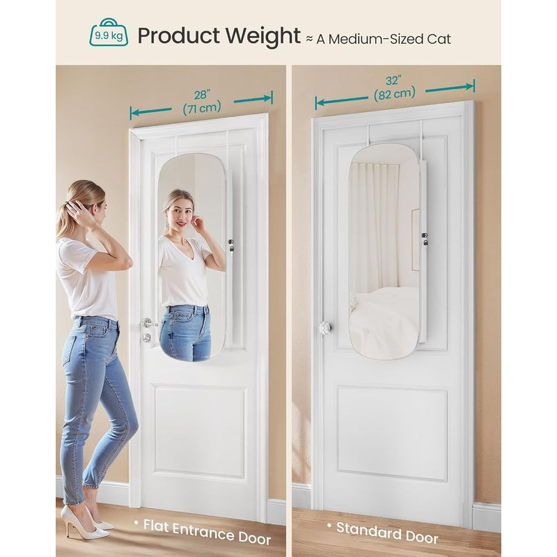 Fashion, accesorii si bijuterii - Femei - Bijuterii femei - Cutii bijuterii - Dulap pentru bijuterii cu oglinda si LED, montare pe perete sau usa, inchidere cu cheie, 42x10x108 cm, alb - Infinity.ro