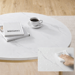 Casa si Gradina - Mobilier - Mese si birouri - Masute de cafea - Masa de cafea rotunda cu blat din imitatie de marmura, polita suplimentara din sticla, 80x45cm, alb si auriu - Infinity.ro