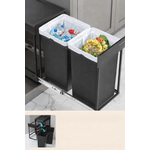 Casa si Gradina - Mobilier - Organizare si depozitare - Cosuri de gunoi - Cos de gunoi incorporabil in mobila, cu 2 compartimente 2x15L, cadru metalic extensibil, 48x25x44 cm, negru - Infinity.ro