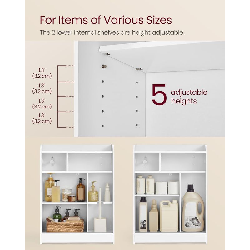 Casa si Gradina - Mobilier - Mobilier baie - Corpuri baie - Dulap baie ingust, cu suport hartie igienica si compartiment perie WC, usi glisante, rafturi reglabile, 20x60x80 cm, alb - Infinity.ro