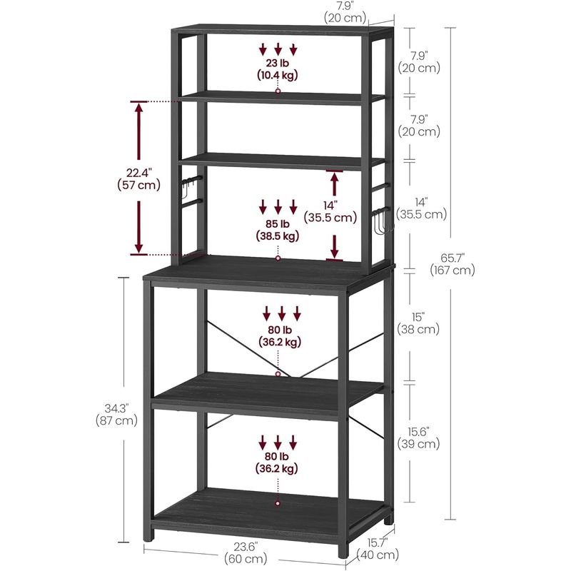 Casa si Gradina - Mobilier - Biblioteci si rafturi - Rafturi - Raft de bucatarie, spatiu cuptor cu microunde, 6 rafturi, 40x60x167cm, gri si negru - Infinity.ro