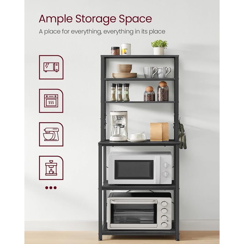 Casa si Gradina - Mobilier - Biblioteci si rafturi - Rafturi - Raft de bucatarie, spatiu cuptor cu microunde, 6 rafturi, 40x60x167cm, gri si negru - Infinity.ro