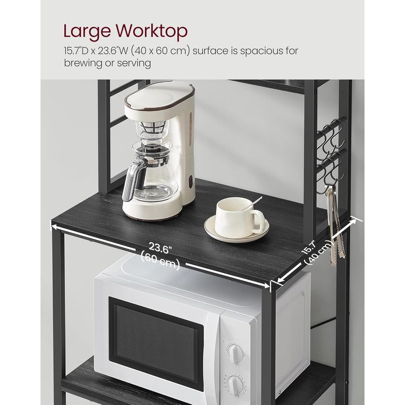 Casa si Gradina - Mobilier - Biblioteci si rafturi - Rafturi - Raft de bucatarie, spatiu cuptor cu microunde, 6 rafturi, 40x60x167cm, gri si negru - Infinity.ro