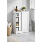 Casa si Gradina - Mobilier - Mobilier baie - Corpuri baie - Dulap baie ingust, cu suport hartie igienica si compartiment perie WC, usi glisante, rafturi reglabile, 20x60x80 cm, alb - Infinity.ro