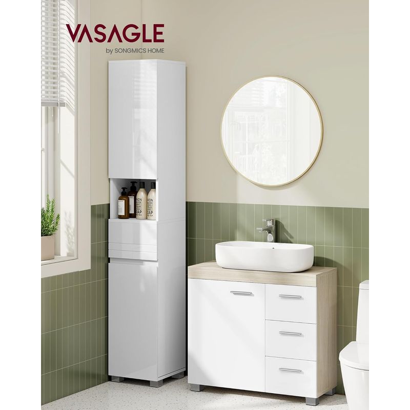 Casa si Gradina - Mobilier - Mobilier baie - Corpuri baie - Dulap lavoar baie cu 3 sertare si 2 compartimente, MDF, 30x70x64 cm, alb si bej - Infinity.ro