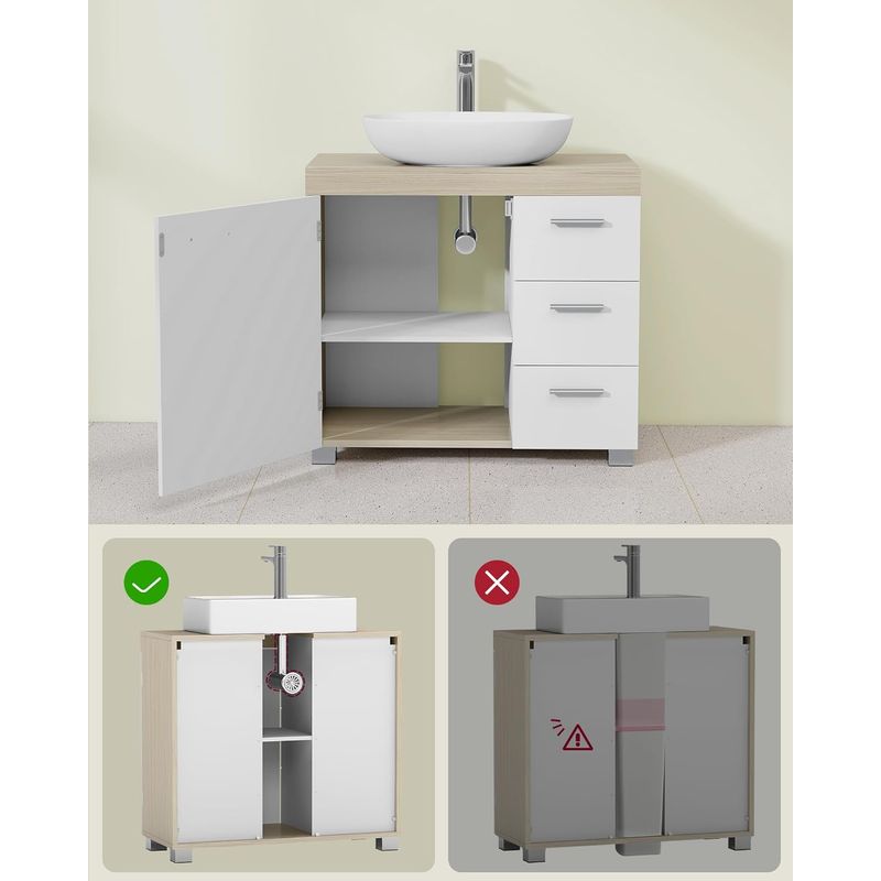 Casa si Gradina - Mobilier - Mobilier baie - Corpuri baie - Dulap lavoar baie cu 3 sertare si 2 compartimente, MDF, 30x70x64 cm, alb si bej - Infinity.ro