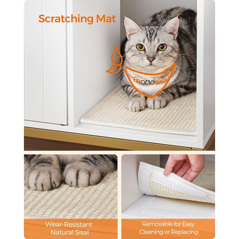 Petshop - Ingrijire si Igiena - Litiere si accesorii - Litiere acoperite - Dulap mascat pentru litiera pisici, cu cadru metalic auriu, 80x50x55 cm, alb - Infinity.ro