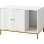 Petshop - Ingrijire si Igiena - Litiere si accesorii - Litiere acoperite - Dulap mascat pentru litiera pisici, cu cadru metalic auriu, 80x50x55 cm, alb - Infinity.ro