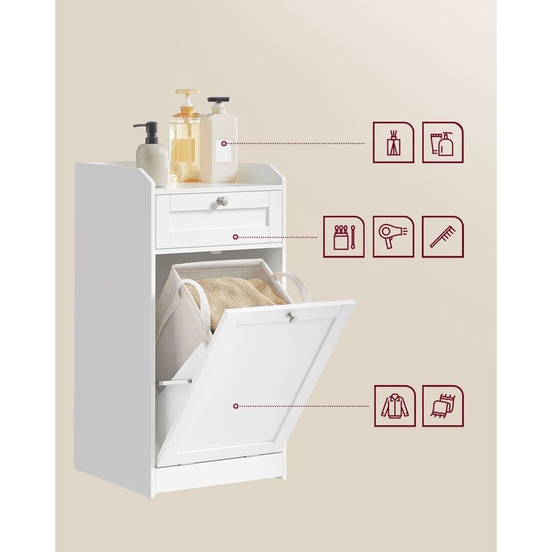 Casa si Gradina - Mobilier - Mobilier baie - Corpuri baie - Dulap de baie cu cos de rufe integrat, sertar si blat cu margini ridicate, sac textil detasabil, 80x40x40 cm, alb - Infinity.ro