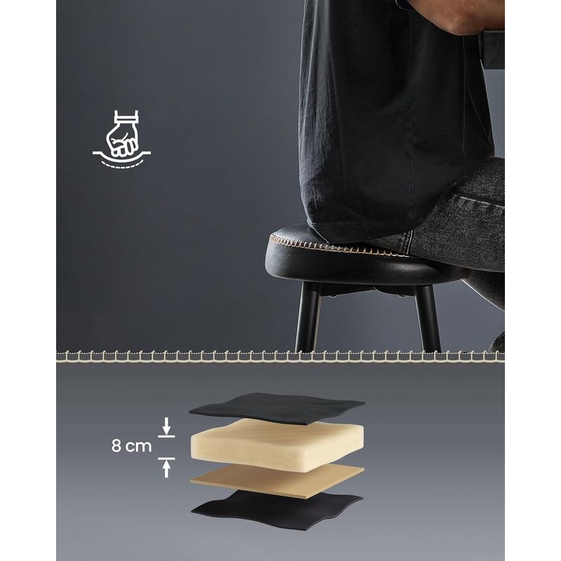 Casa si Gradina - Mobilier - Scaune si fotolii - Scaune - Set 2 scaune bar Ekho, tapitate PU, inaltime sezut 76 cm, 52x76 cm, negru - Infinity.ro