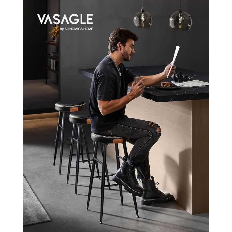 Casa si Gradina - Mobilier - Scaune si fotolii - Scaune - Set 2 scaune bar Ekho, tapitate PU, inaltime sezut 76 cm, 52x76 cm, negru - Infinity.ro