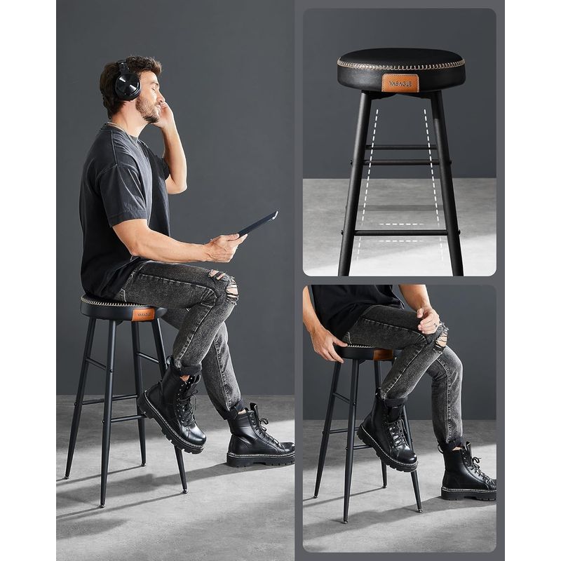 Casa si Gradina - Mobilier - Scaune si fotolii - Scaune - Set 2 scaune bar Ekho, tapitate PU, inaltime sezut 76 cm, 52x76 cm, negru - Infinity.ro