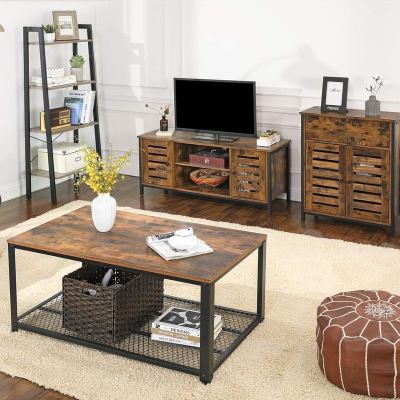 Casa si Gradina - Mobilier - Comode si corpuri - Comode - Comoda depozitare cu 2 sertare si polite, usi tip jaluzea, stil industrial, 30x70x80 cm, maro rustic - Infinity.ro