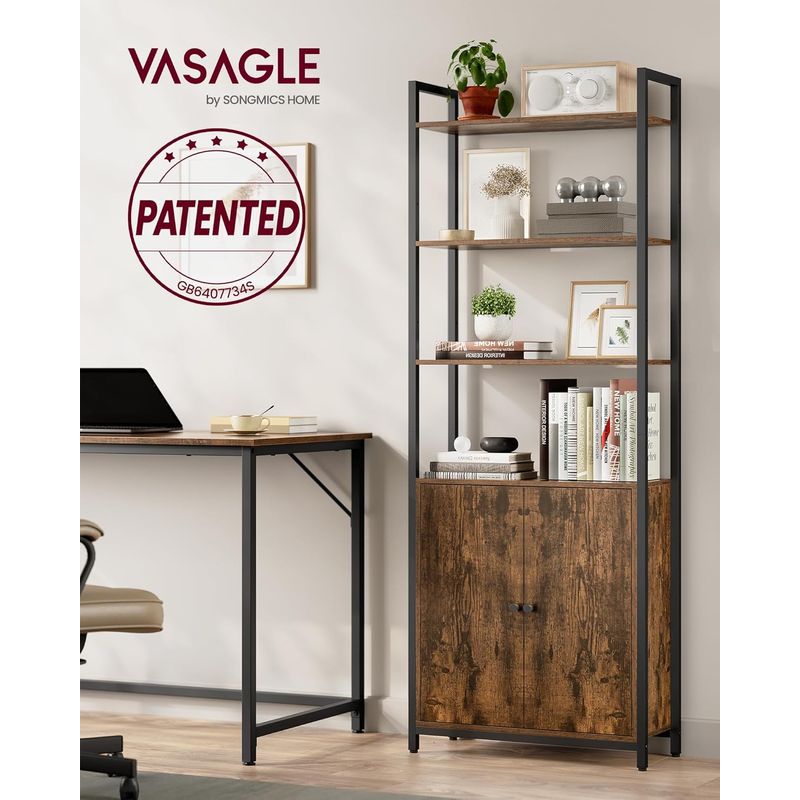 Casa si Gradina - Mobilier - Biblioteci si rafturi - Biblioteci - Biblioteca cu rafturi deschise si dulap integrat, cadru metalic si PAL, 24x60x160 cm, maro rustic - Infinity.ro